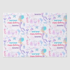 Papel De Seda Sirenita Purple Whimsical Bajo El Mar Cumpleaños