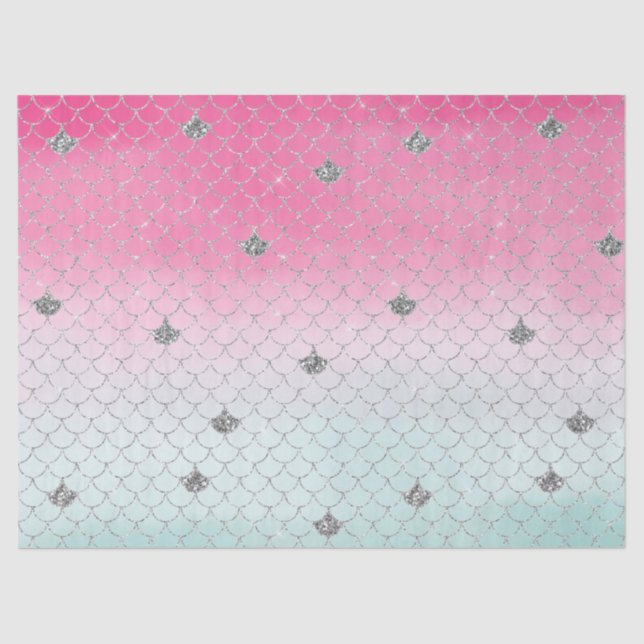 Papel De Seda Sirenita Purpurina de plata de menta rosa Girly (Anverso)
