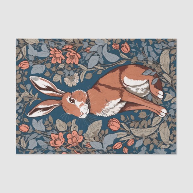 Papel De Seda Sitting Hare William Morris Inspiren Floral (Anverso)