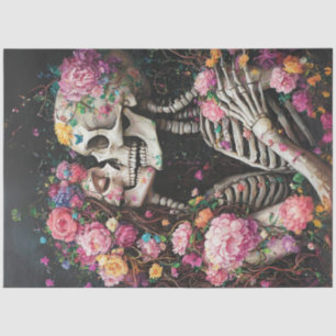 Papel De Seda Skeleton gótico de descomposición adornado con flo