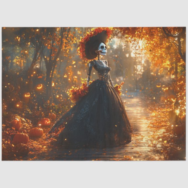 Papel De Seda Skeleton gótico de descomposición con vistosas ves (Anverso)