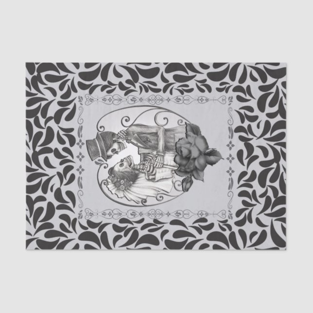 Papel De Seda Skeleton Love Couple Marriage Dance Boda gótico (Anverso)