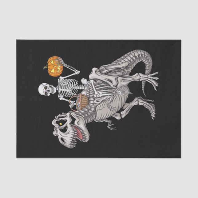 Papel De Seda Skeleton Riding Mummy Dinosaur T rex Halloween (Anverso)
