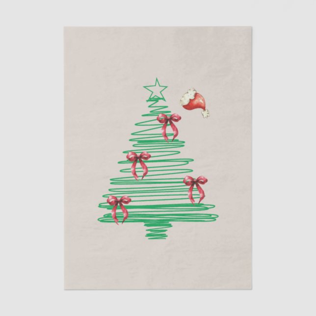 Papel De Seda sketchy christmas tree with red bow and santa hat (Anverso)