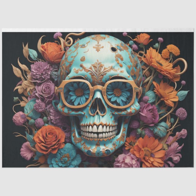 Papel De Seda Skull Candy with Flowers (Anverso)
