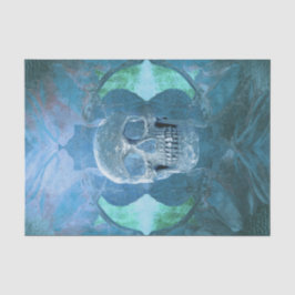 Papel De Seda Skull Floral gótica Verde azulada Azul Grunge Text