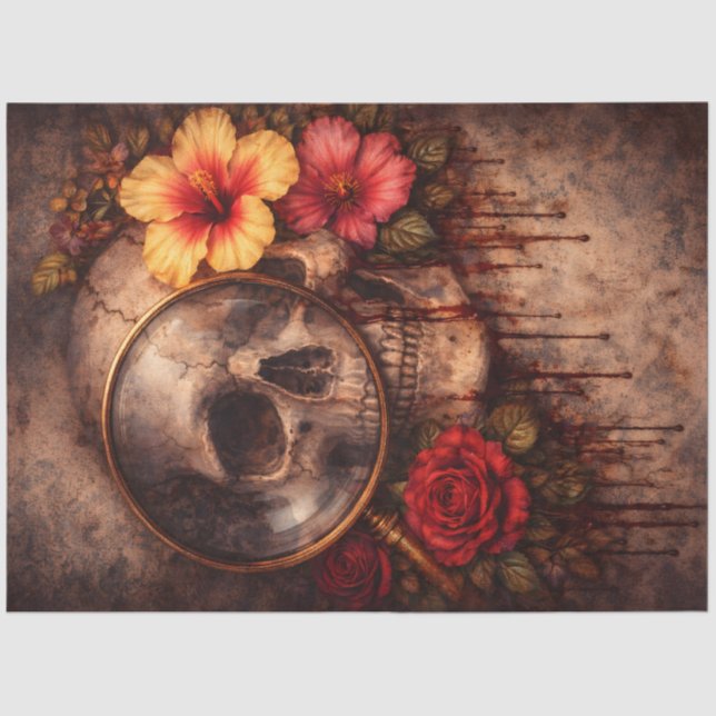 Papel De Seda Skull Magnifying Glass Decoupage Paper (Anverso)
