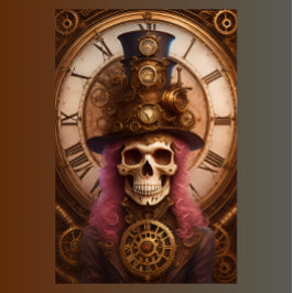 Papel De Seda Skull Steampunk with clock tissue paper v1