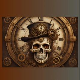 Papel De Seda Skull Steampunk with clock tissue paper v5