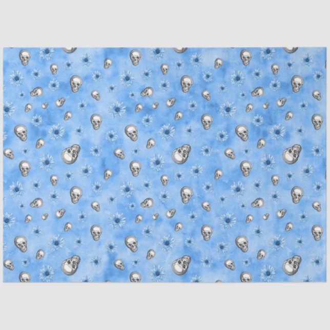 Papel De Seda Skulls azules y diseño de la serie de girasoles 3 (Anverso)