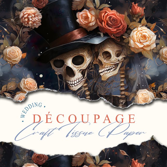 Papel De Seda Skulls besando a Steampunk Boda gótico romántico r (Treat yourself and your crafting to a bit of gothic romance with enchanting Gothic Wedding Paper.)