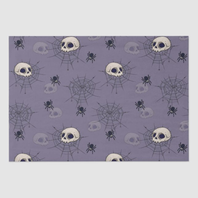 Papel De Seda Skulls Spiderwebs Blue Halloween (Anverso)