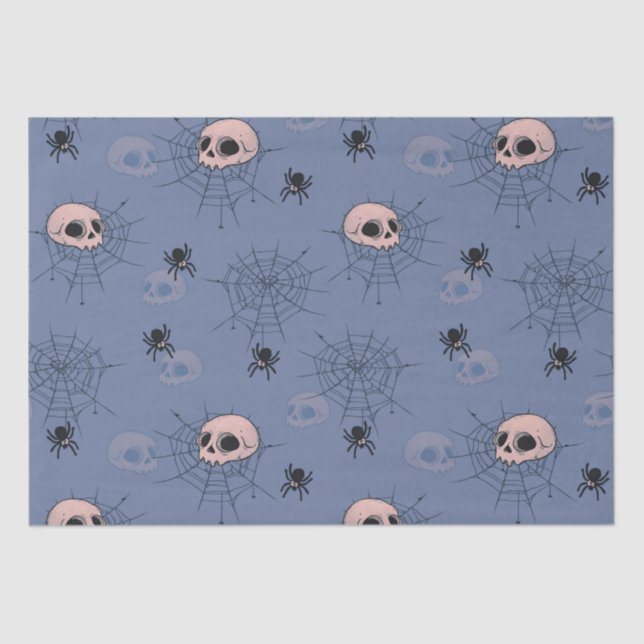 Papel De Seda Skulls Spiderwebs Blue Halloween (Anverso)