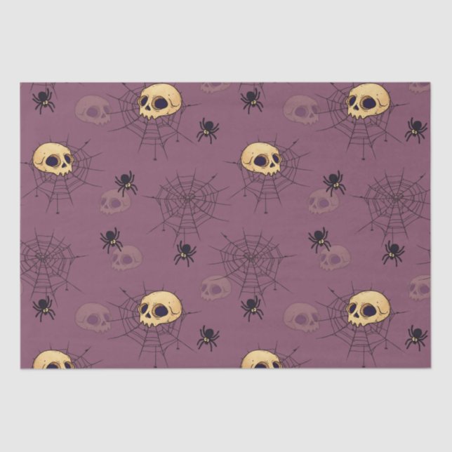 Papel De Seda Skulls Spiderwebs Purple Halloween (Anverso)