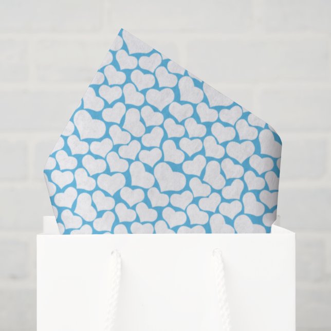 Papel De Seda Sky Blue White Hearts Happy Design (Bolsa de regalo)