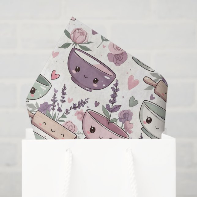 Papel De Seda Smiling Faces Floral Pink Purple (Bolsa de regalo)
