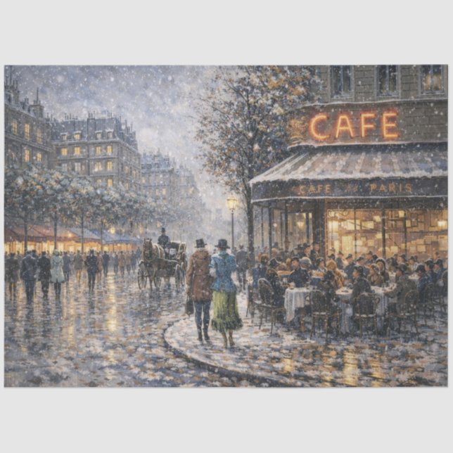 Papel De Seda Snowfall at a Parisian Café (Anverso)