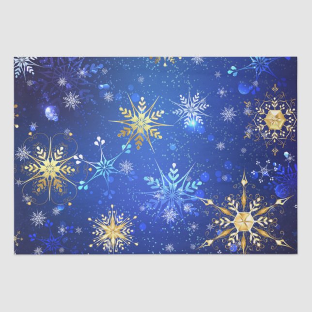 Papel De Seda Snowflakes Gold Blue Xmas Navidades Regalo  (Anverso)