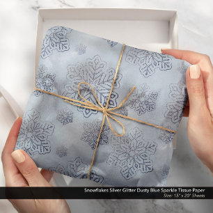 Papel De Seda Snowflakes Silver Purpurina Dusty Blue Sparkle