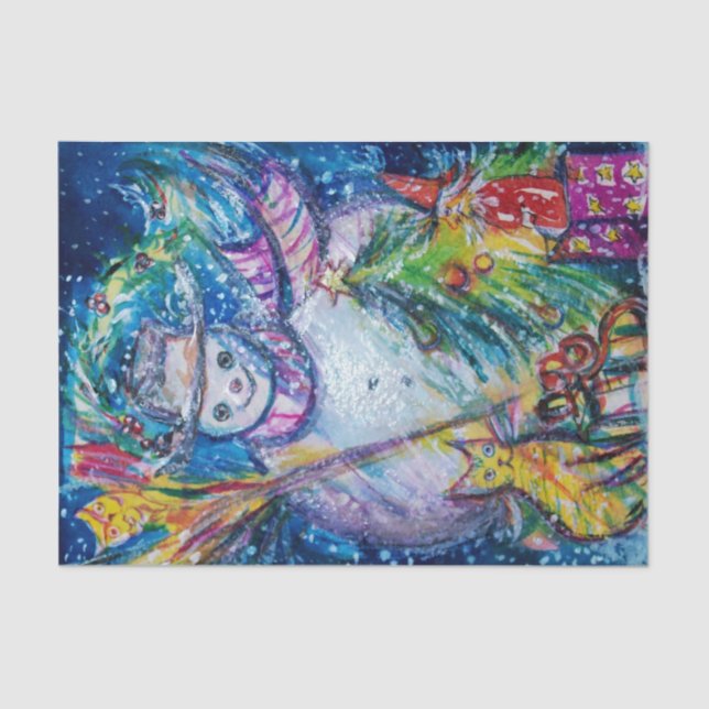 PAPEL DE SEDA SNOWMAN CON ÁRBOL DE NAVIDAD Y JUGUETES (Anverso)