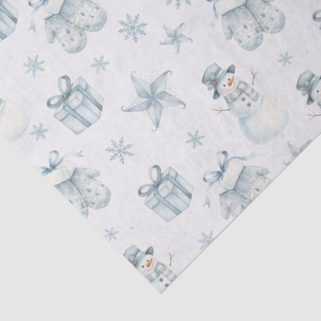 Papel De Seda Snowman & Mittens Tissue Paper – Blue Winter Gift  (Detalle)