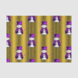 Papel De Seda Snowman púrpura sobre Navidades de oro