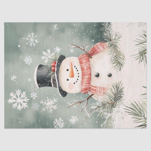 Papel De Seda Snowman Snowflakes Sprug Sprigs Desnuda (Anverso)