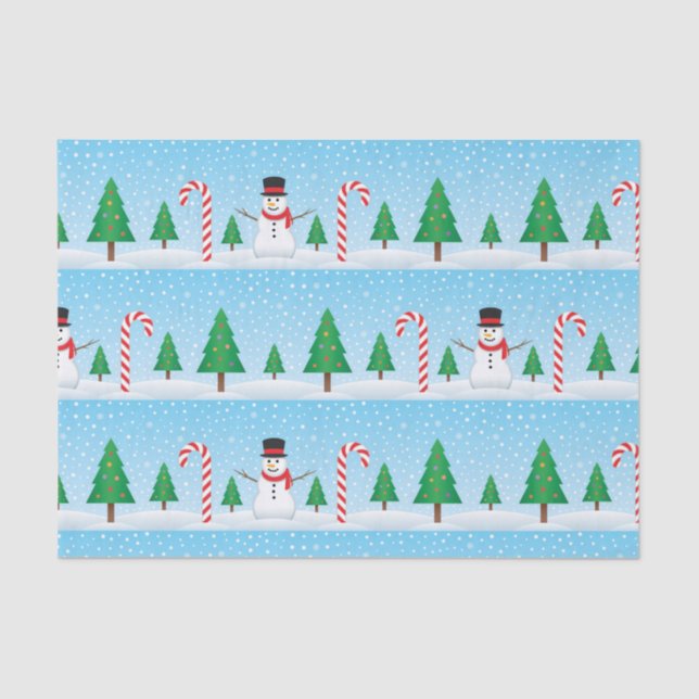 Papel De Seda Snowman y Candy Cane Winter Wonderland (Anverso)
