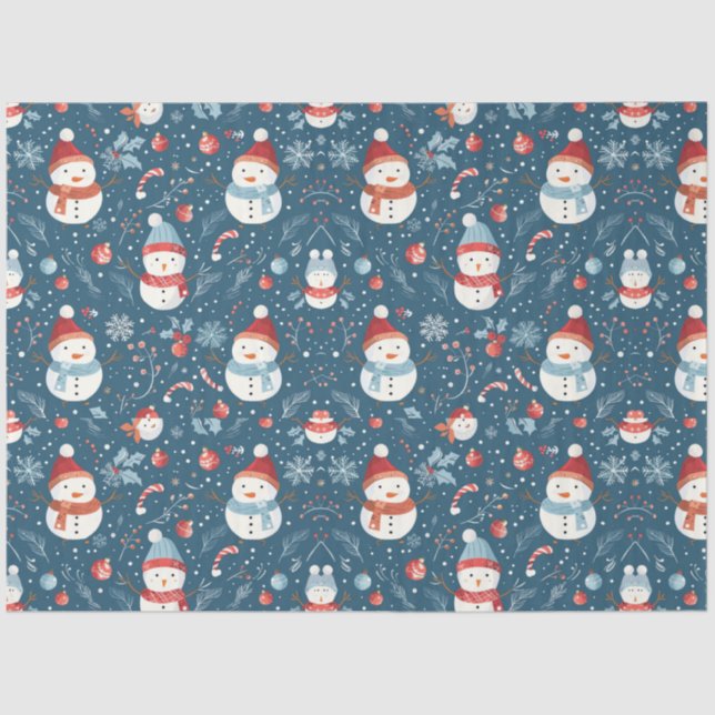 Papel De Seda Snowmen Berries Candy Canes Navidades (Anverso)