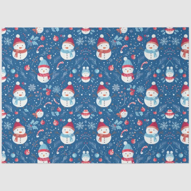 Papel De Seda Snowmen Berries Candy Canes Navidades (Anverso)