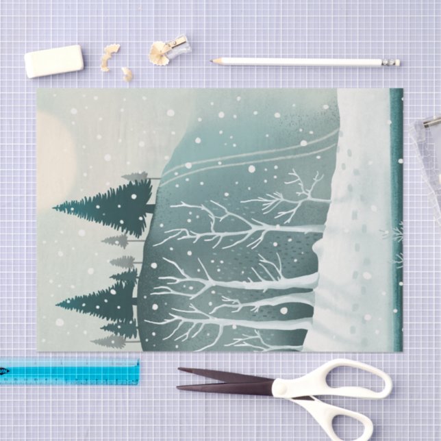 Papel De Seda Snowy Pine Forest | Woodland Christmas Holiday (Artesanía)