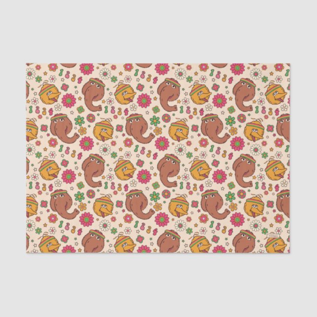 Papel De Seda Snuffleupagus y Big Bird Groovy Flower Pattern (Anverso)