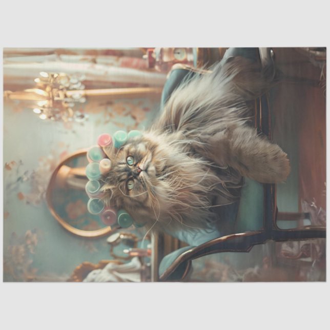 Papel De Seda Sofisticado Cat Pink Sage Salon Decoupage Tissu (Anverso)