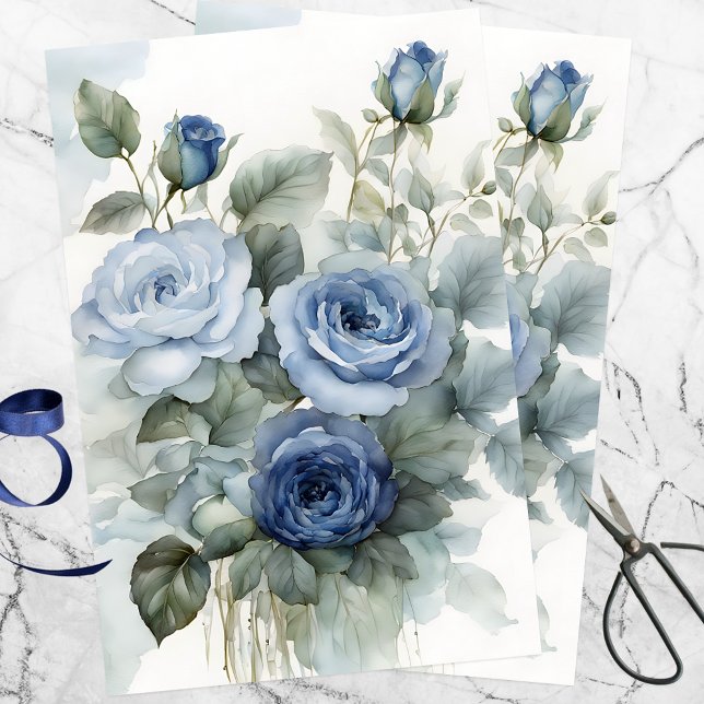 Papel De Seda Sofisticados Rosas de acuarela artística azul (Subido por el creador)