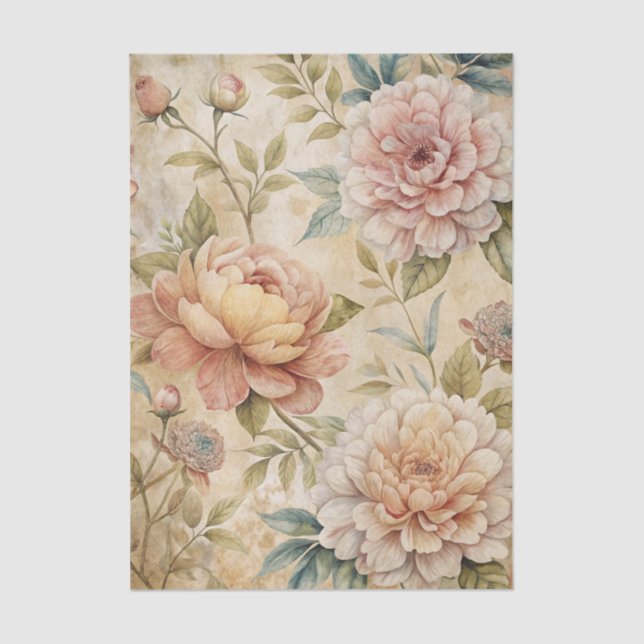 Papel De Seda Soft Pastel Peony Floral Pattern (Anverso)