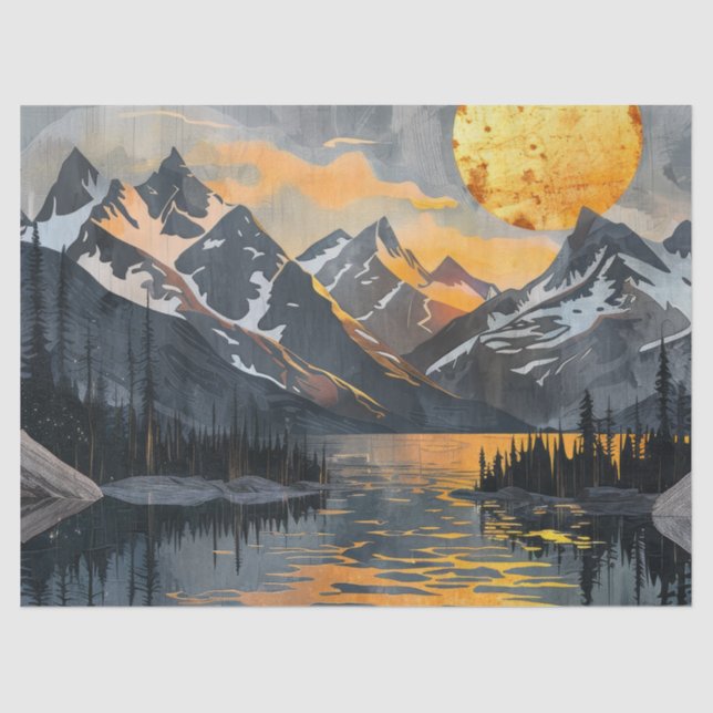 Papel De Seda Sol Dorado sobre montañas nevadas - El Bosque Boho (Anverso)