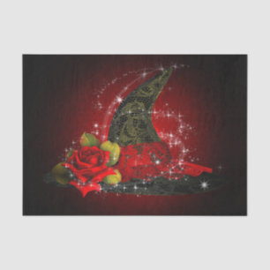 Papel De Seda Sombrero de Bruja Glam con Encaje Negro y Rojo con