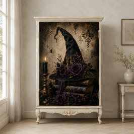 Papel De Seda Sombrero de Bruja Negra Rosas Purpúreas Libros de