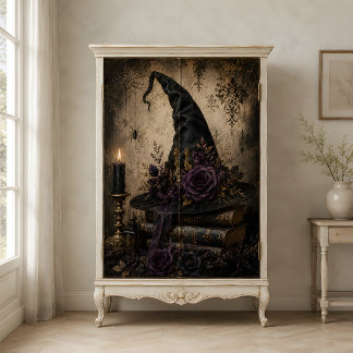 Papel De Seda Sombrero de Bruja Negra Rosas Purpúreas Libros de