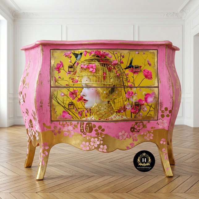 Papel De Seda Sombrero de jaula de pájaro floral rosa amarillo b (Subido por el creador)