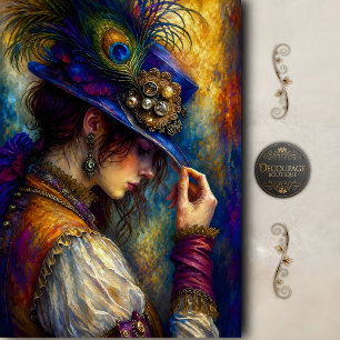 Papel De Seda Sombrero de Pavo Real Elegancia Mujer Decoupage