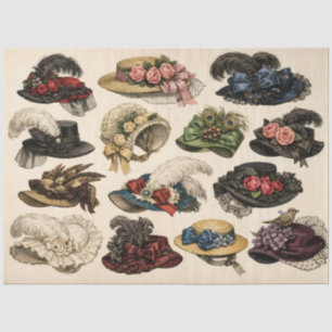 Papel De Seda Sombreros de dama victorianos vintage con plumas,