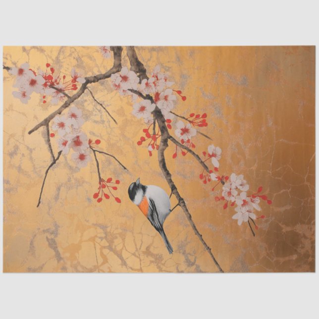 Papel De Seda Songbird escribe sobre flores de cerezo (Anverso)