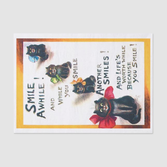 Papel De Seda Sonríe, gato negro, Louis Wain (Anverso)