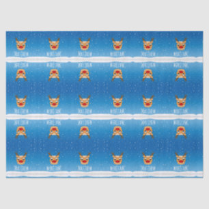 Papel De Seda Sonriente nevada de reno azul personalizado