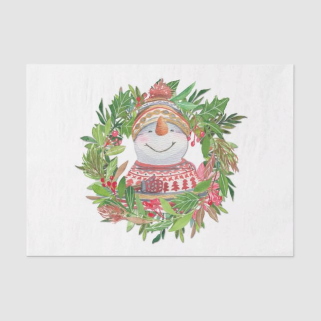 Papel De Seda Sonrientes Navidades de Snowman Wreath (Anverso)
