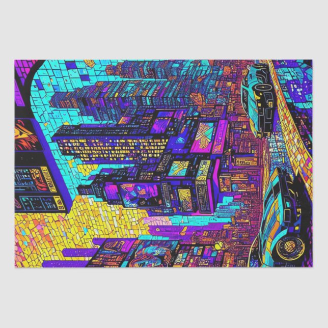 Papel De Seda Sorprendente Mosaic Sed Glass Neon Cyberpunk City (Anverso)