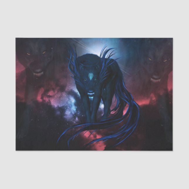 Papel De Seda Sorprendentes lobos de fantasía oscura (Anverso)