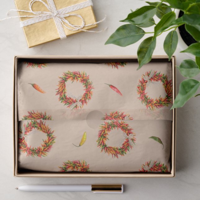 Papel De Seda Southwest Chile Ristra Wreaths and Peppers Pattern (Regalo )