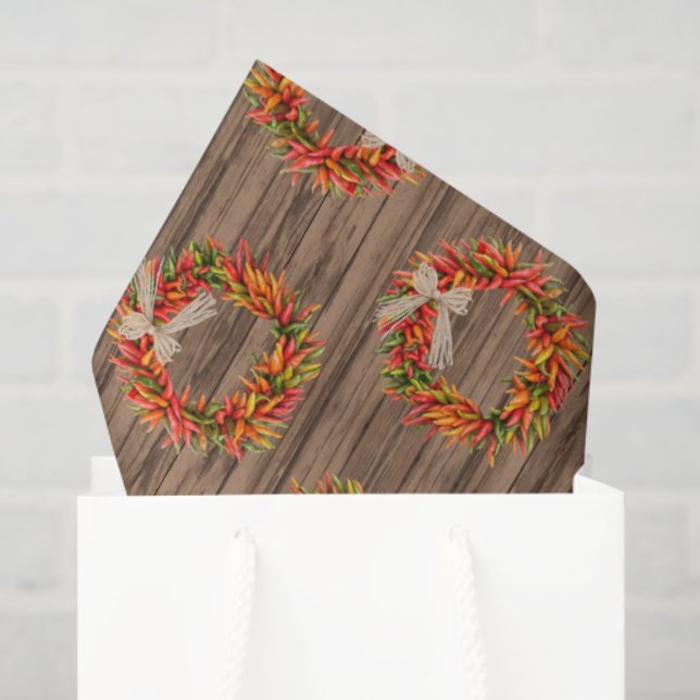 Papel De Seda Southwest Rustic Chile Pepper Wreaths Wood Pattern (Bolsa de regalo)